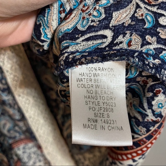 Navy Paisley Fringe Hem Boho Kimono - Picture 5 of 7